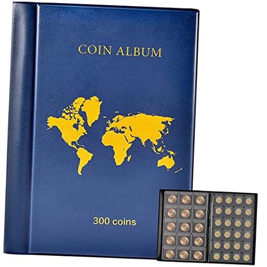 Coin Collection Book Holder Album for Collectors, 300 Pockets Coin Blue