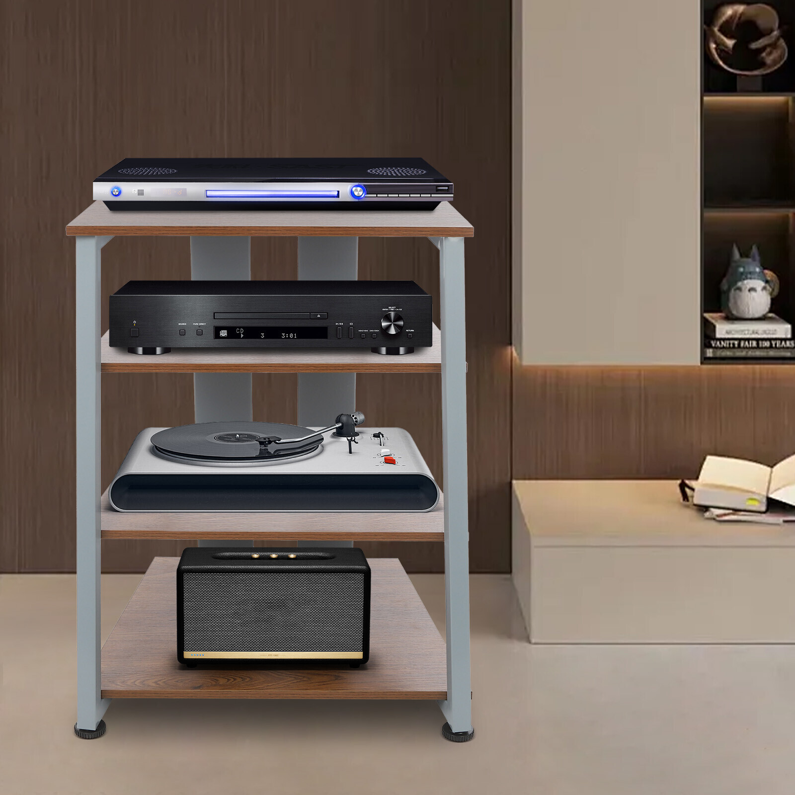 4-Tiers AV Media Stand Stereo Stand with Storage Shelves 78cm AV Media Stand