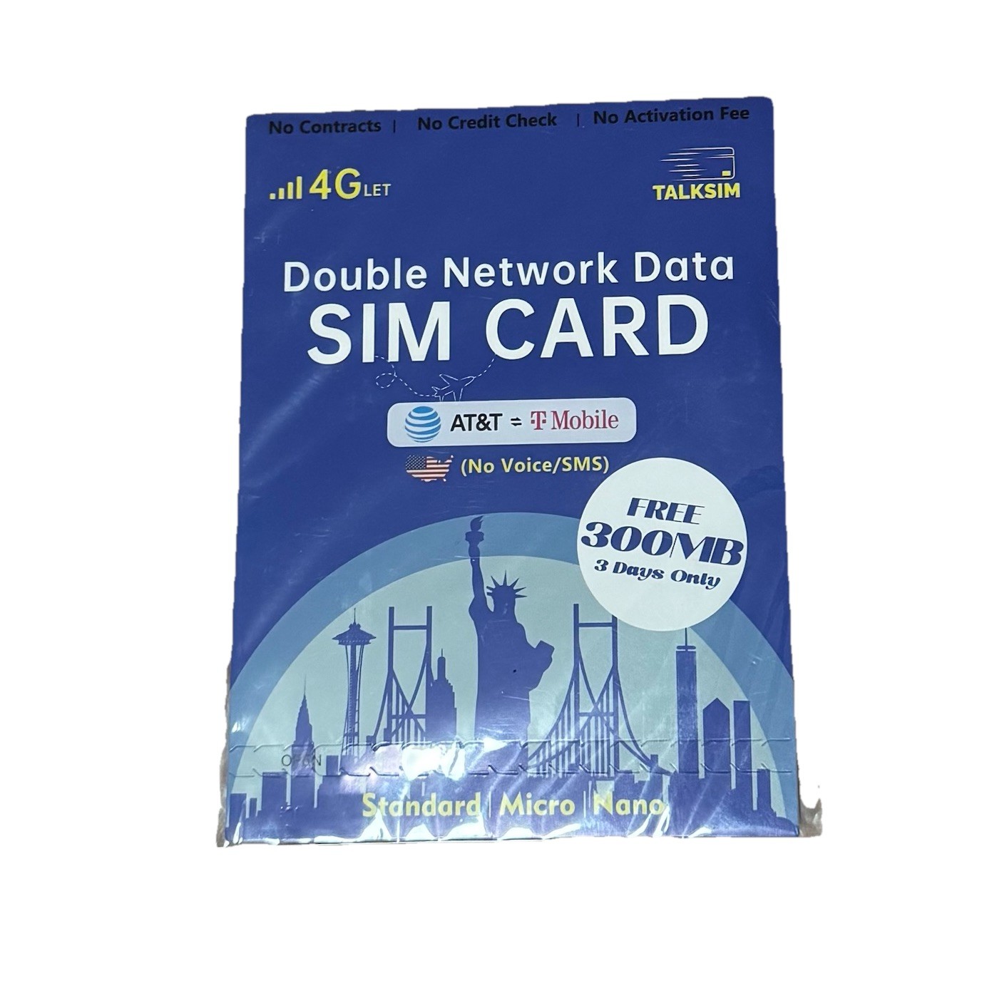 Talksim 4G LTE Prepaid SIM Card AT&T T-Mobile DATA ONLY 300MB No Contract NEW