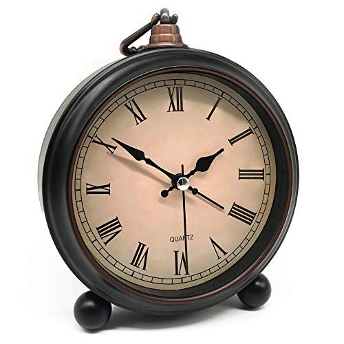 Vintage Retro Analog Alarm Clock, 4 inch Super Silent Non Ticking Small Roman