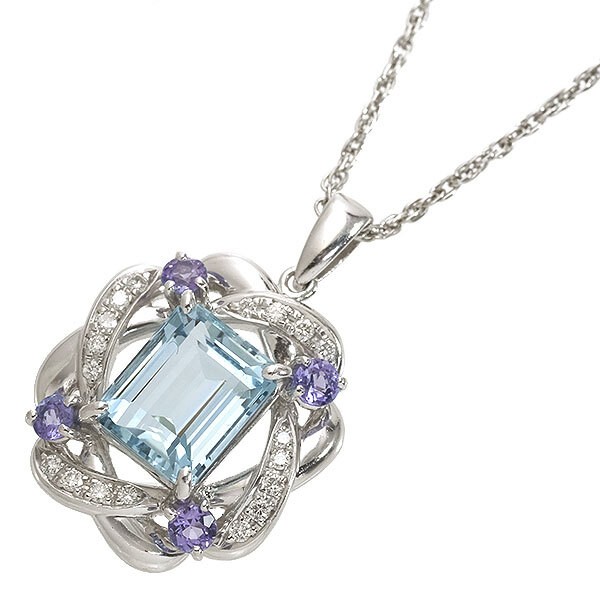 TASAKI  Necklace PT900 PT850 Aquamarine Tanzanite Diamond Ladies Pendant