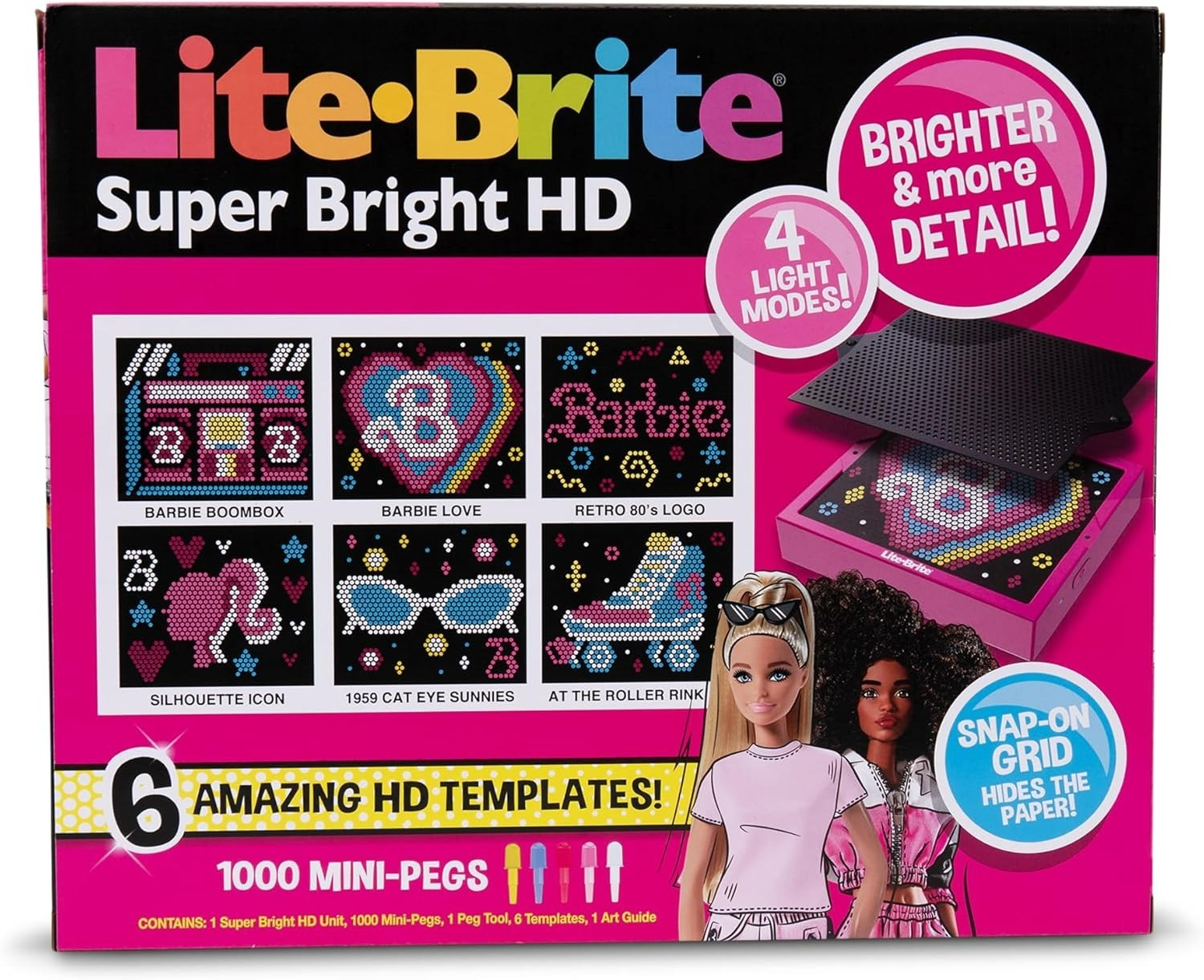 Lite-Brite Barbie Super Bright HD Set 6 Templates 1000 Pegs NEW Sealed