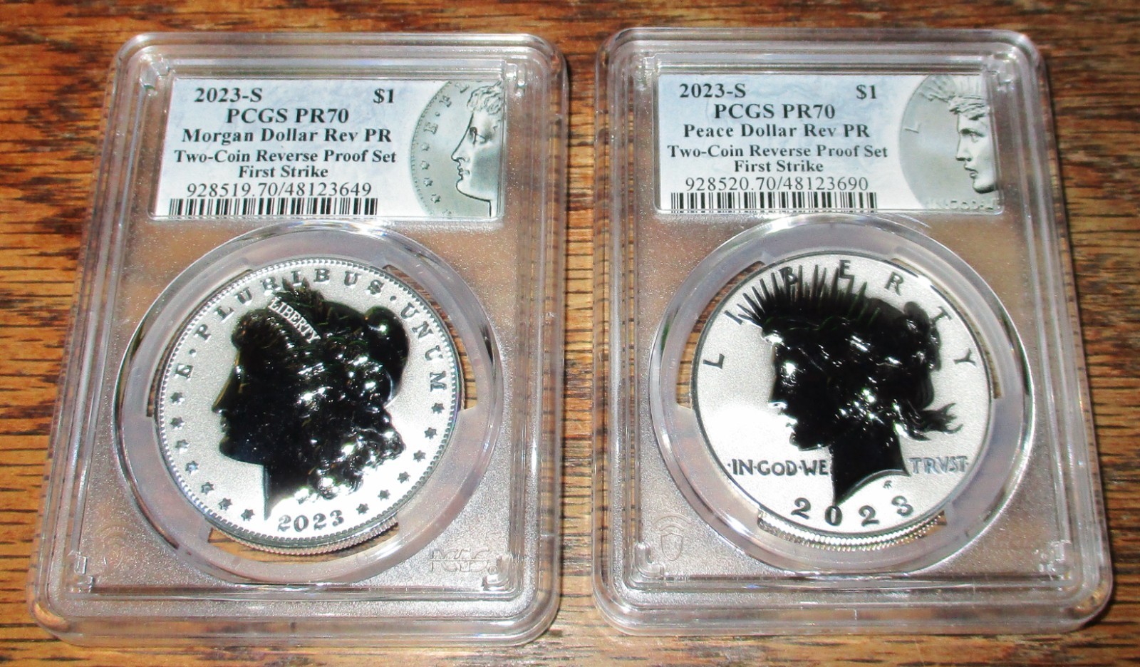 2023-S REVERSE PROOF MORGAN & PEACE DOLLARS PCGS PR70 FIRST STRIKE #1