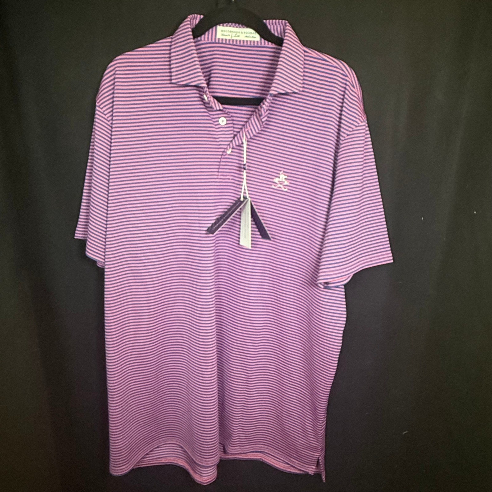 Holderness & Bourne Malibu Cobalt Golf Shirt Mens XL Tailored Fit Striped