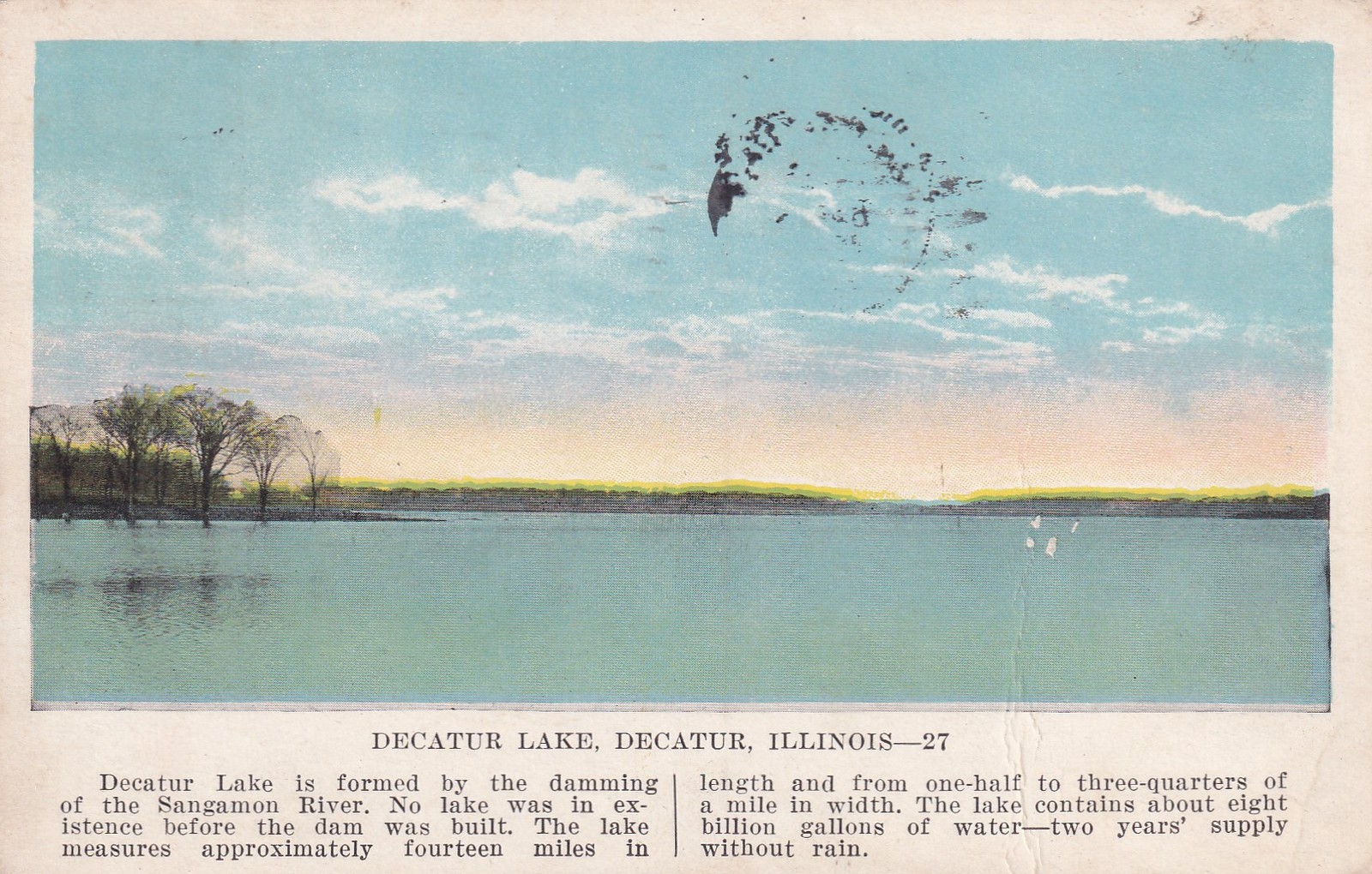 Decatur Illinois IL Lake 1926 Postcard C38