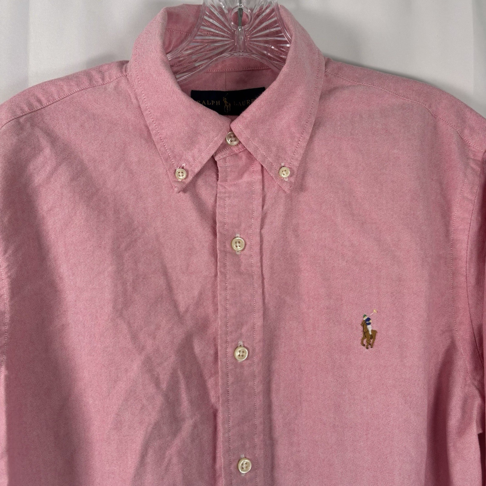 Ralph Lauren Shirt Mens M Pink Flesh Pony Oxford Chambray Long Sleeve Button Up