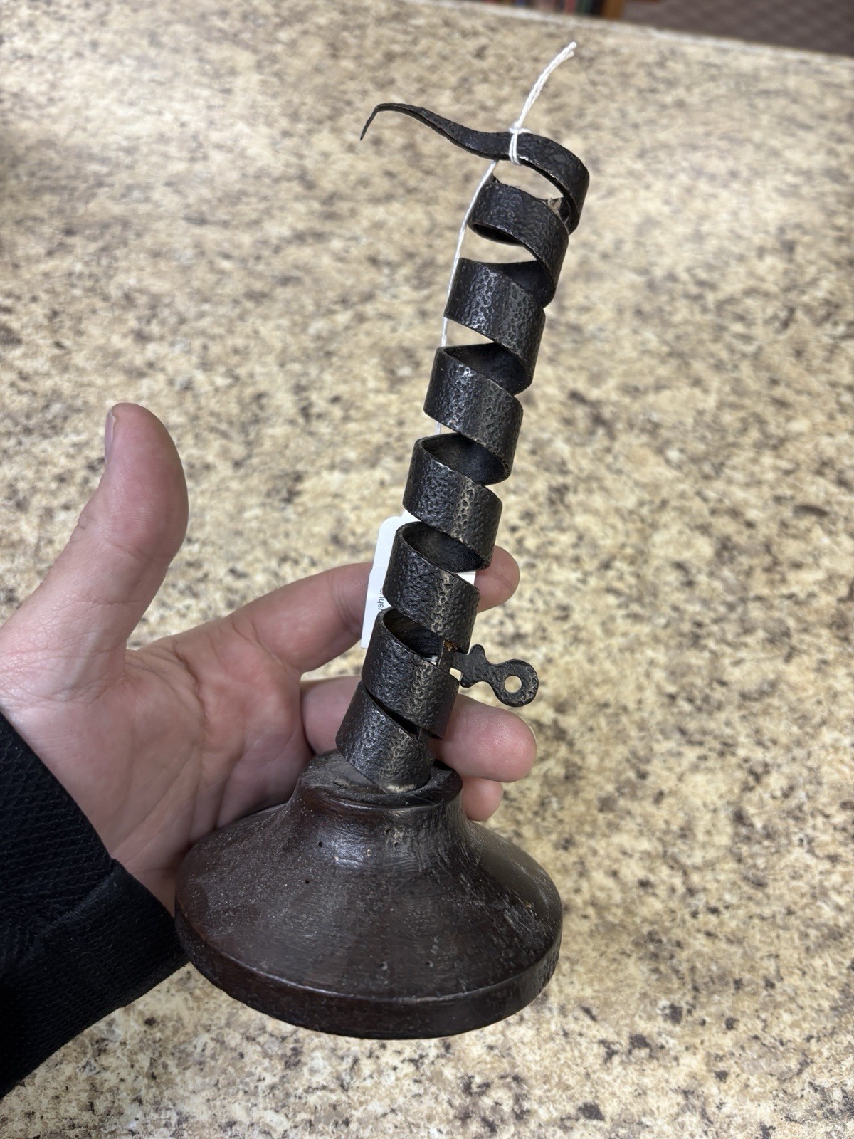 Antique Late 19th Century 1800s screw up Candlestick wood base 8” tall.  RARE!