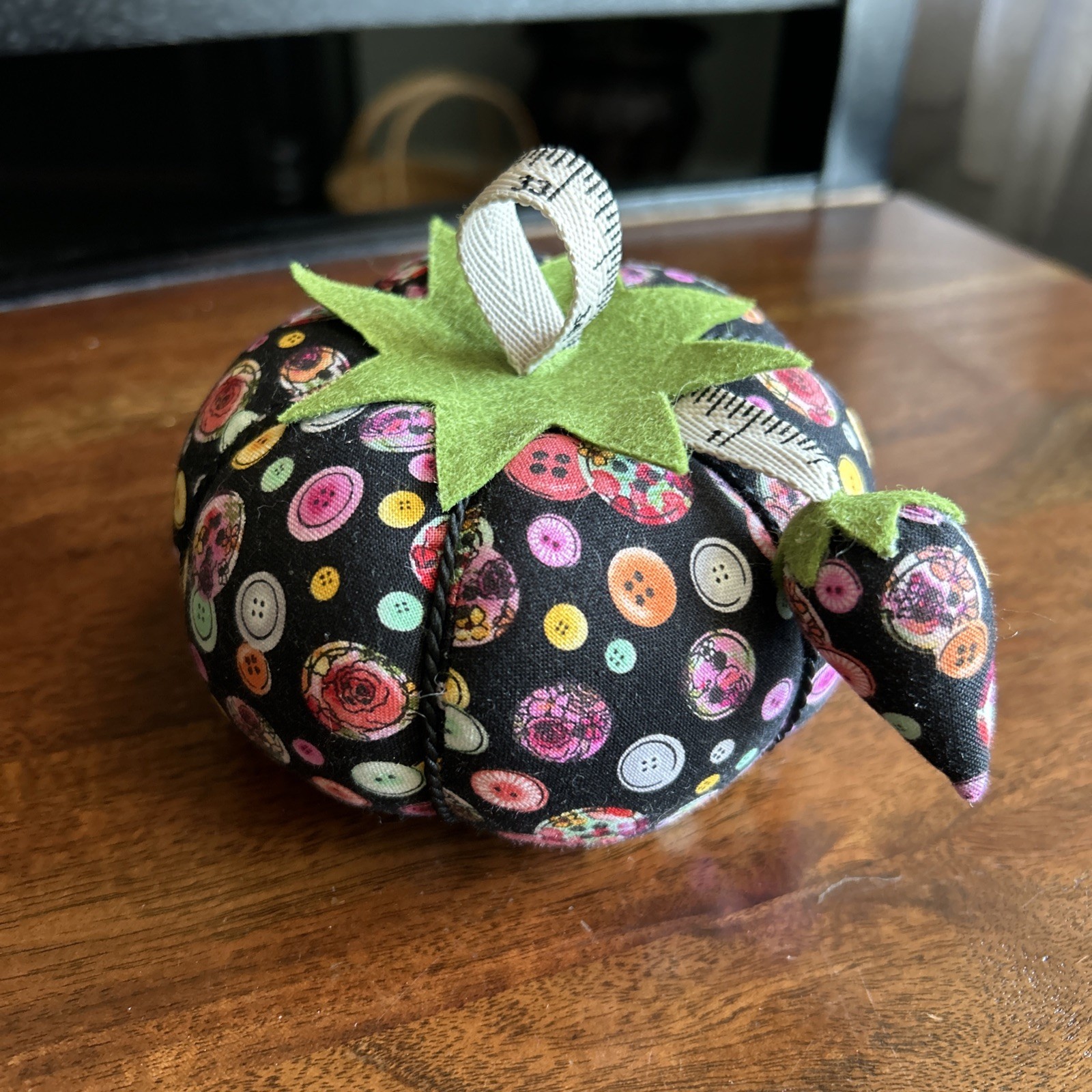 Dritz Black Sewing Button Themed XL Tomato Pin Cushion