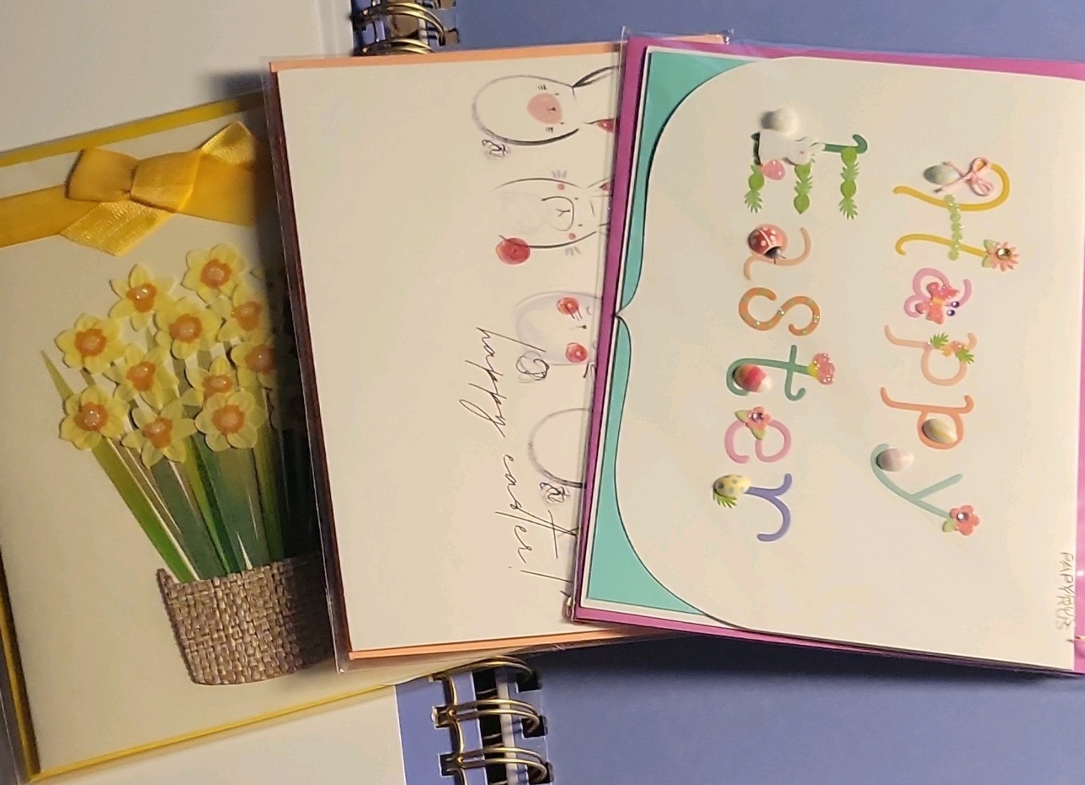 Papyrus Easter Greeting Card Embellished Bunny Floral 3 Cards Set #1