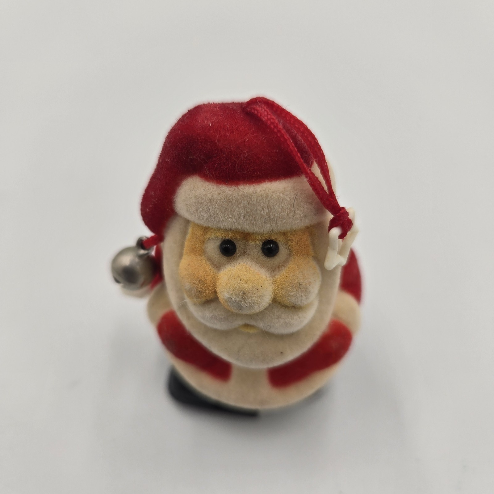 Tomy Wind Up Santa Claus 2.5” Tall Christmas Jingle Bell HoHo Flocked Vintage