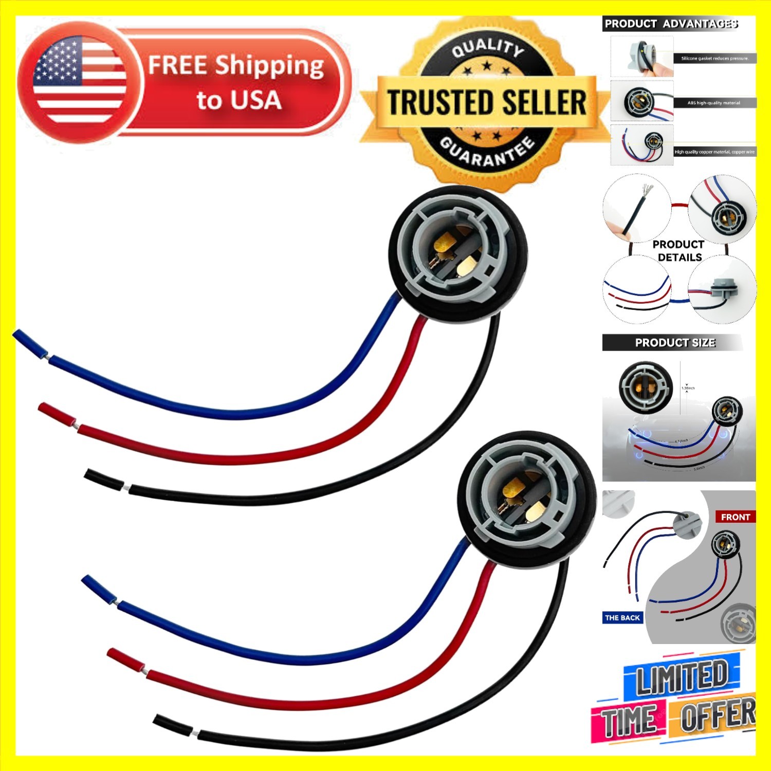 2PCS 1157 LED Bulb Socket Plug - Waterproof High-Temp Automotive Connection