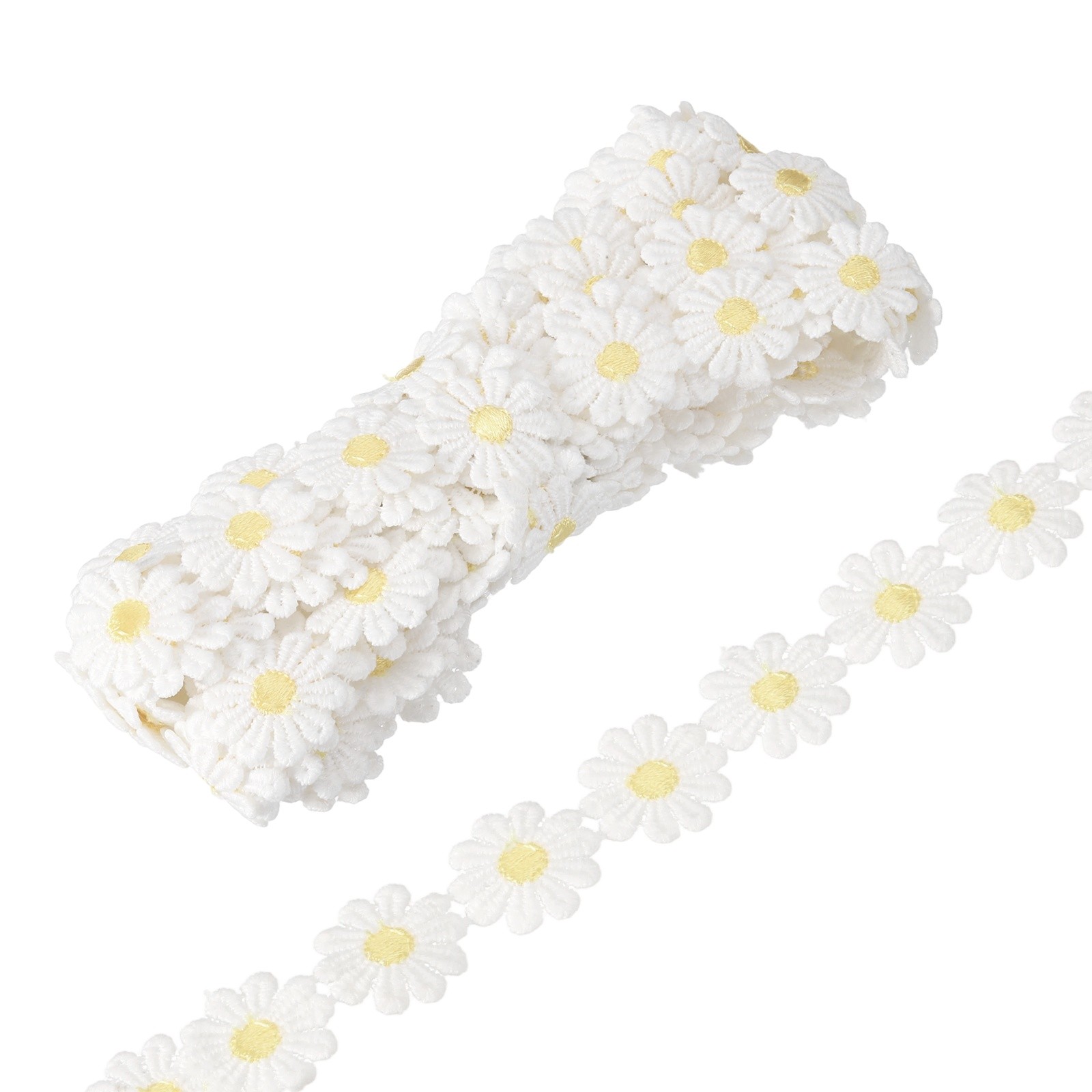 5 Yards 1 Inch Wide Delicate Floral Edge Lace Trim, White-Orange Yellow