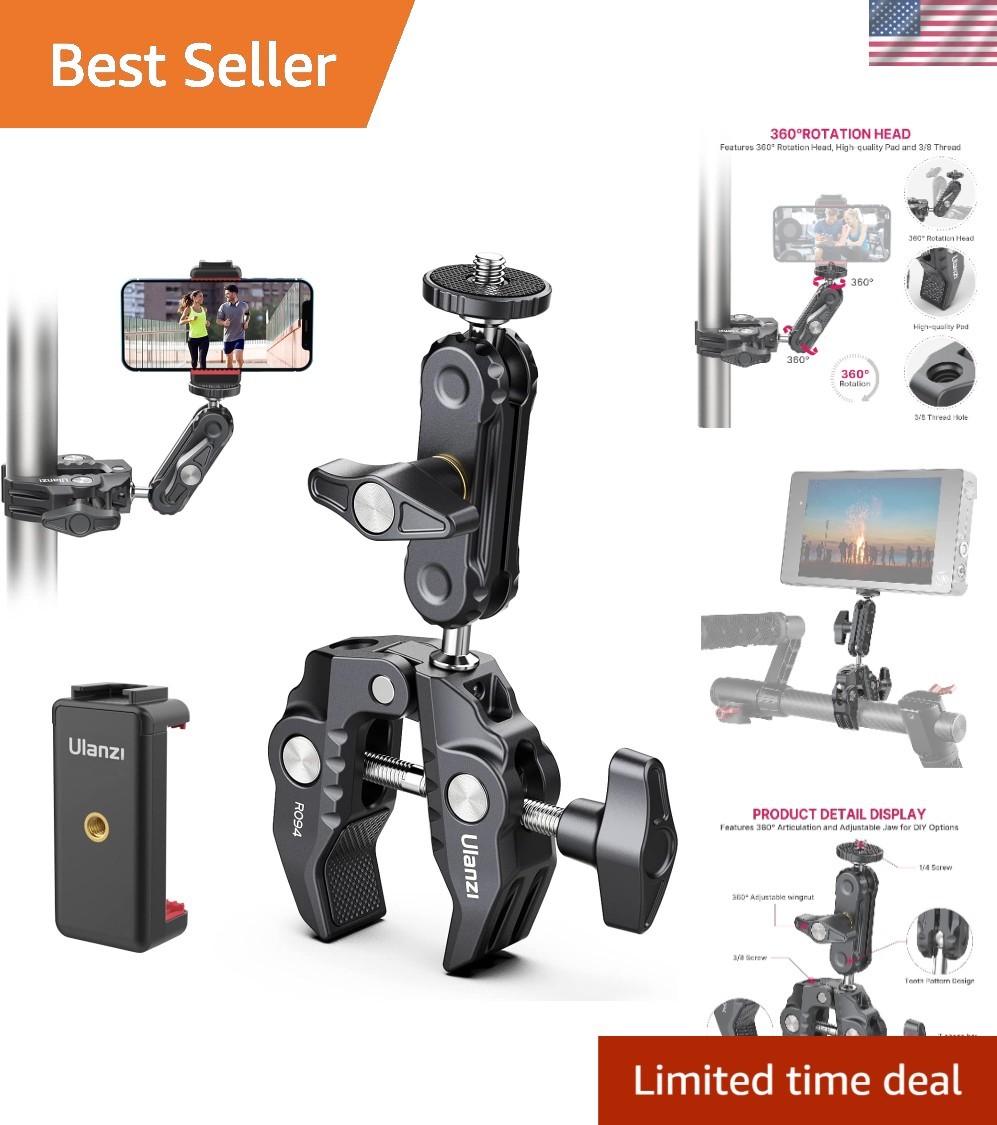 Multifunctional Camera Clamp Mount with 1/4" & 3/8" Thread - Lightweight Design