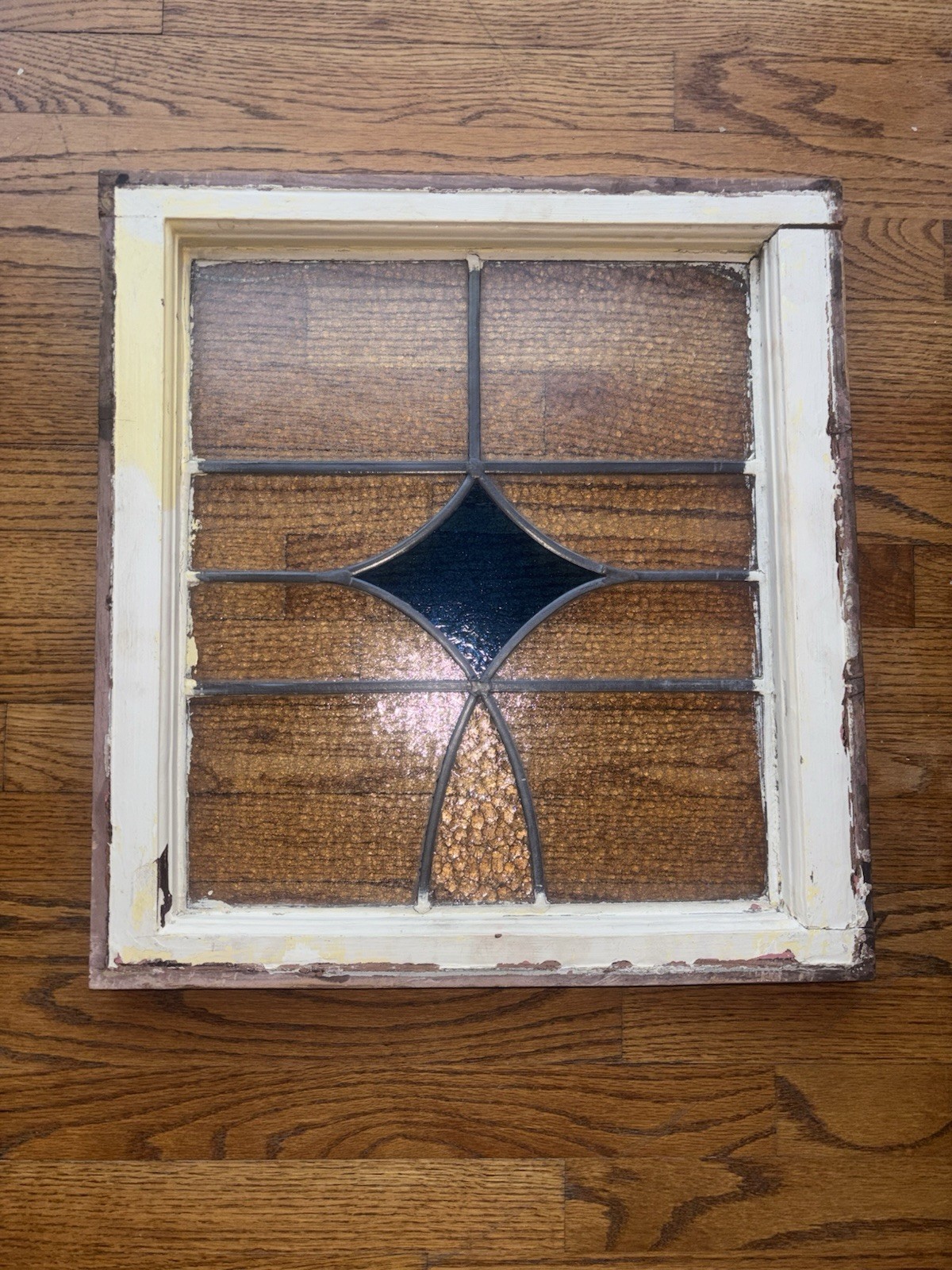 ANTIQU ENGLISH STAINED GLASS WINDOW WOOD FRAME BEAUTIFUL