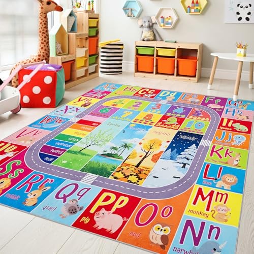  ABC Kids Rug,Toddler Educational Play Rug for Learning Alphabet, Numbers, Red