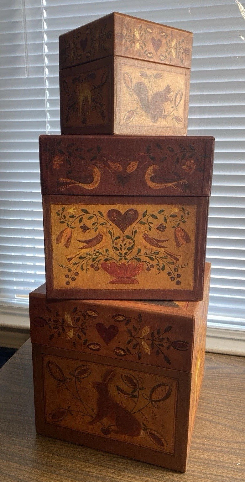 Primitive Bobs American Heart collection Nesting Boxes -3-artist Ellen Stouffer