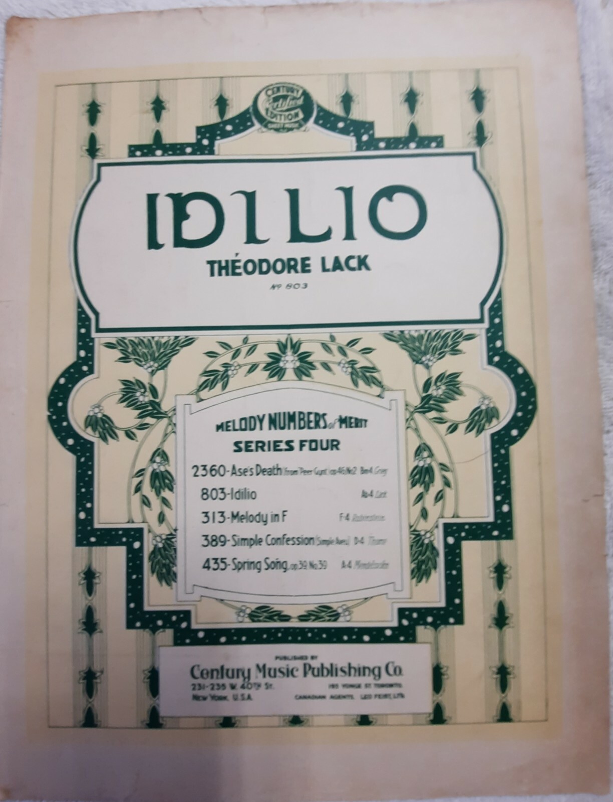 Idiolo Theodore Lack 1936 Collectible Vintage Piano Sheet Music Victorian Era 