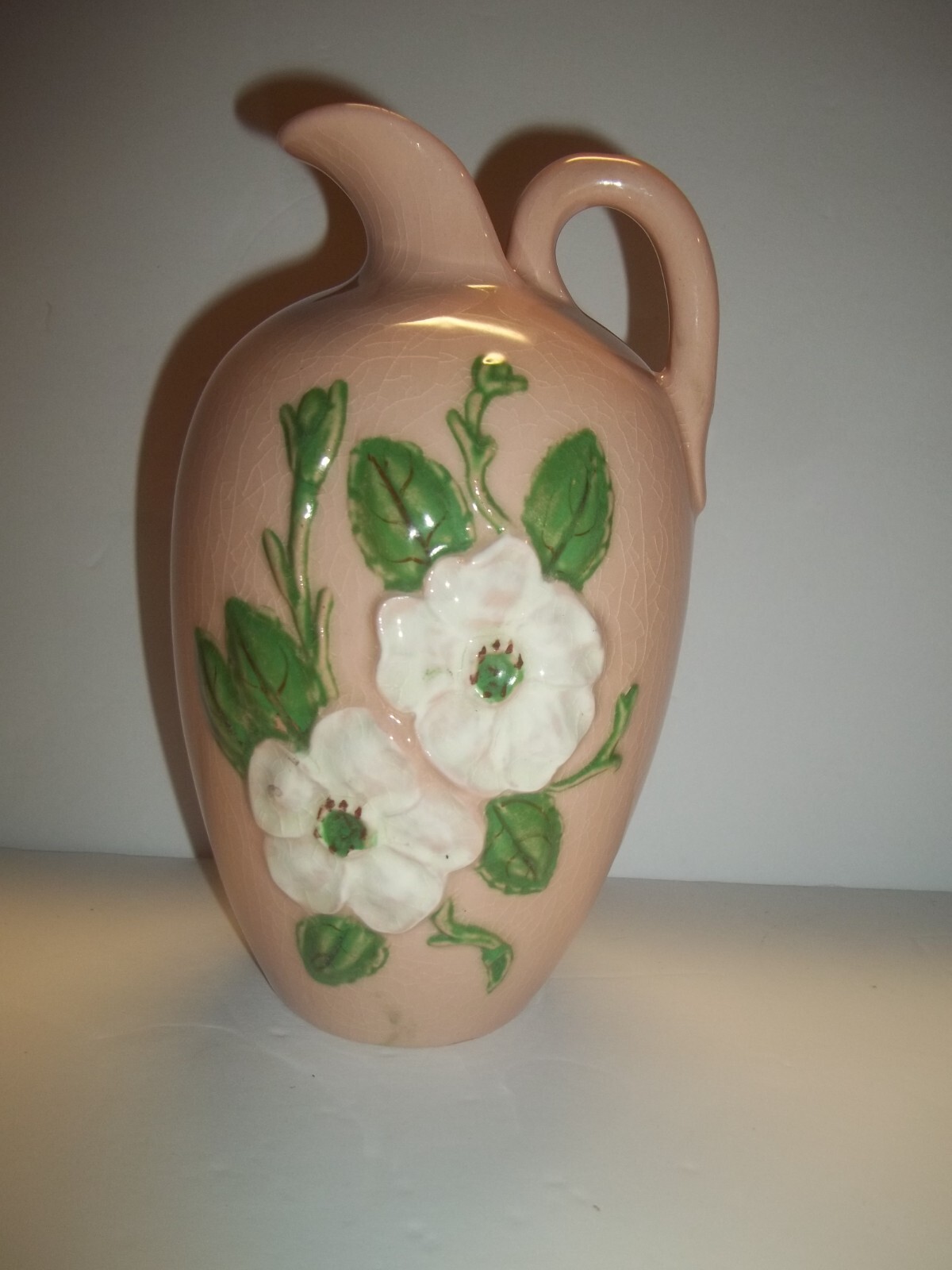 Vtg Hull Art Pottery USA Rosella Glazed Cream Dogwood Vase Pitcher Ewer cr1