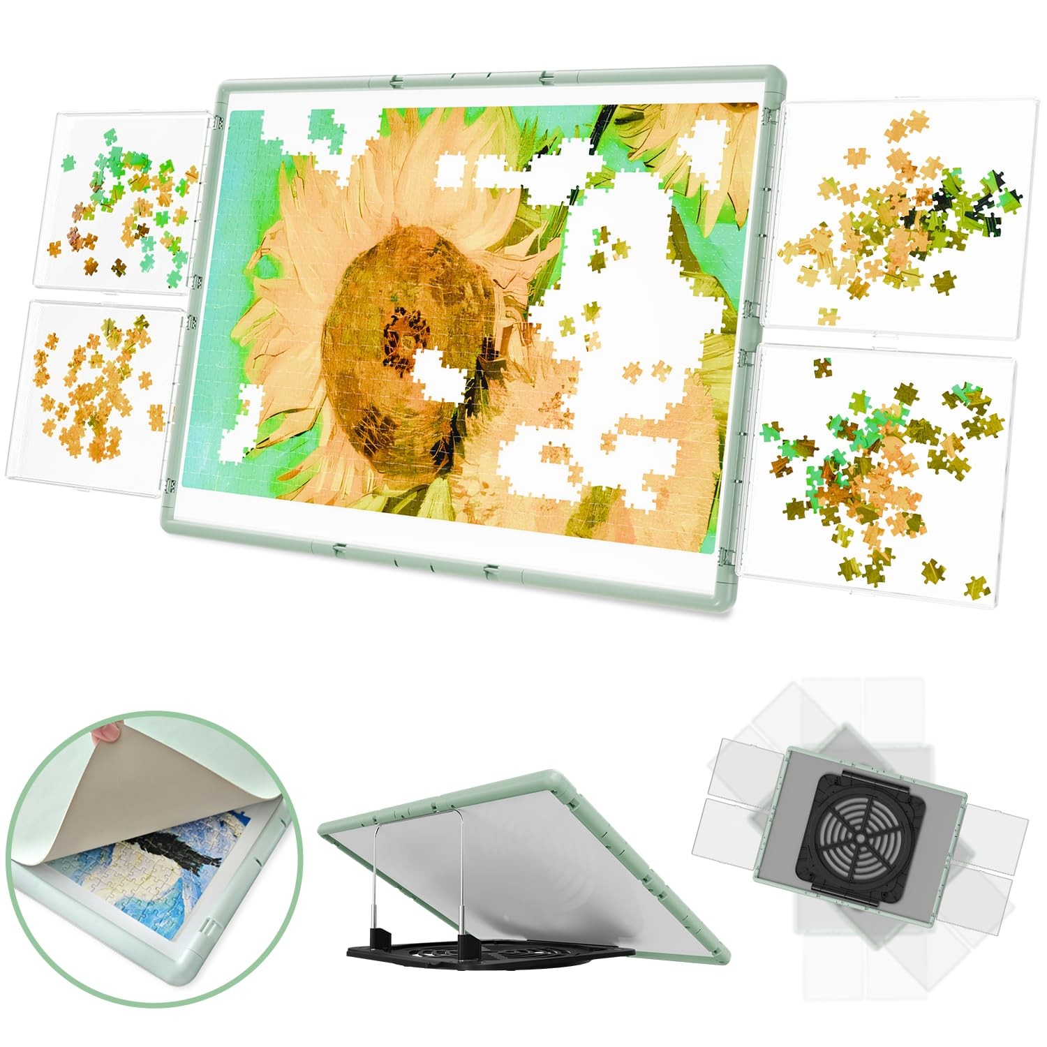 1000 Pieces Rotating Plastic Puzzle Board 3-in-1 Double-Sided/Tilting/Rotatin...