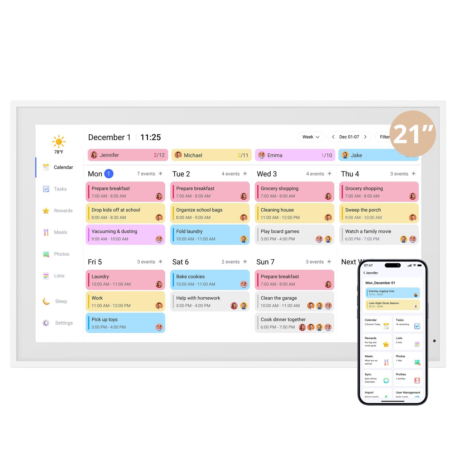 Dragon Touch 21.5" Digital Calendar Chore Chart – 1080P Full HD Touchscreen,