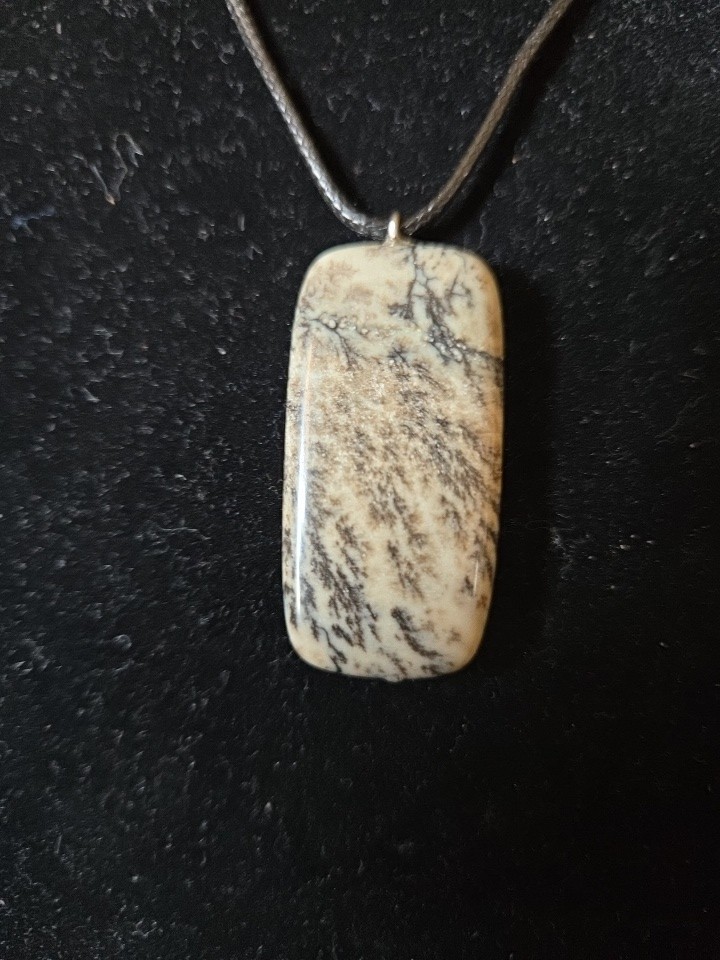 Handcarved And Polished Ocean Jasper 1.5"x3/4" Rectangle Pendant W/ 17"-19"Cord