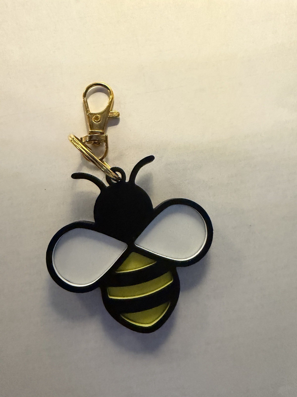 Bee Keychain with Detachable Keyring, Animal Theme, Black Yellow White