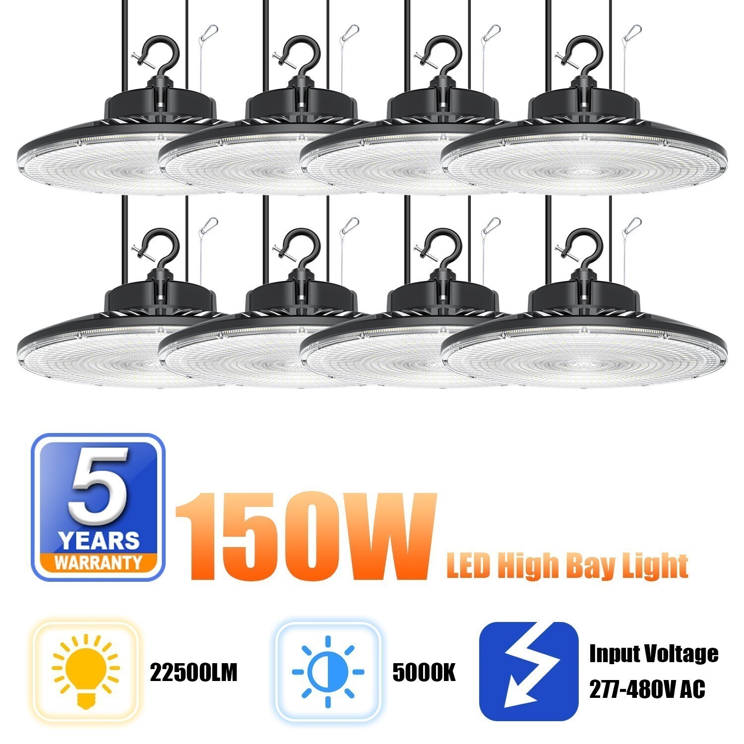 8Pack UFO LED High Bay Light Fixture 150W AC480V Store Lights 650W HID/HPS Equal