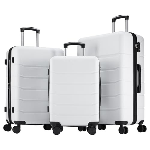  Suitcases Spinner Wheels Lightweight 3-PCS Set (20/24/28 Inch) White