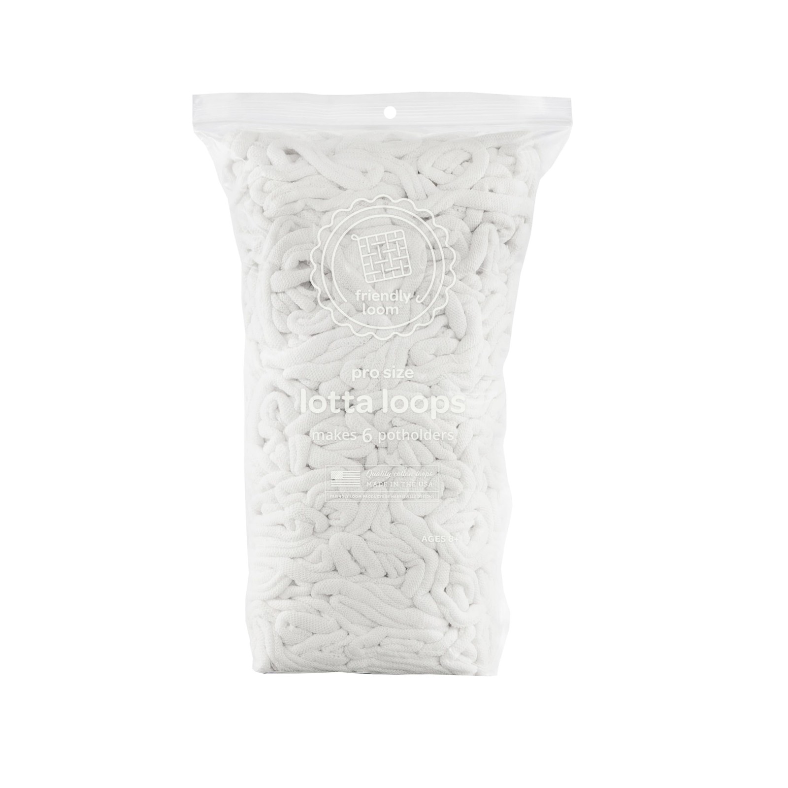 Friendly Loom | Lotta Loops - 10” PRO-Sized White Potholder Weaving Loops | C...