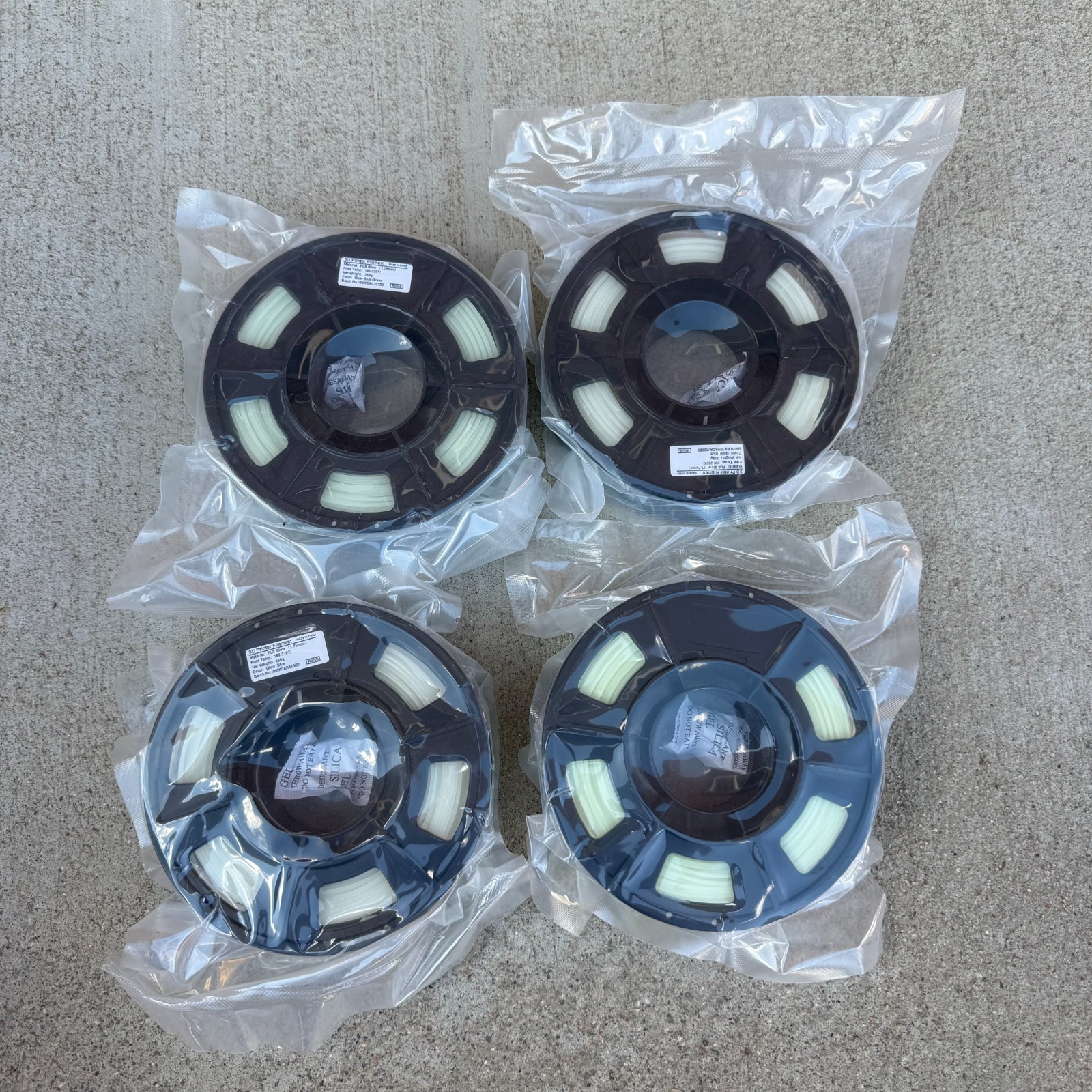 Lot of 4 PLA Glow 1.75mm 3D Printer Filament Blue Green 250g Spools Sealed