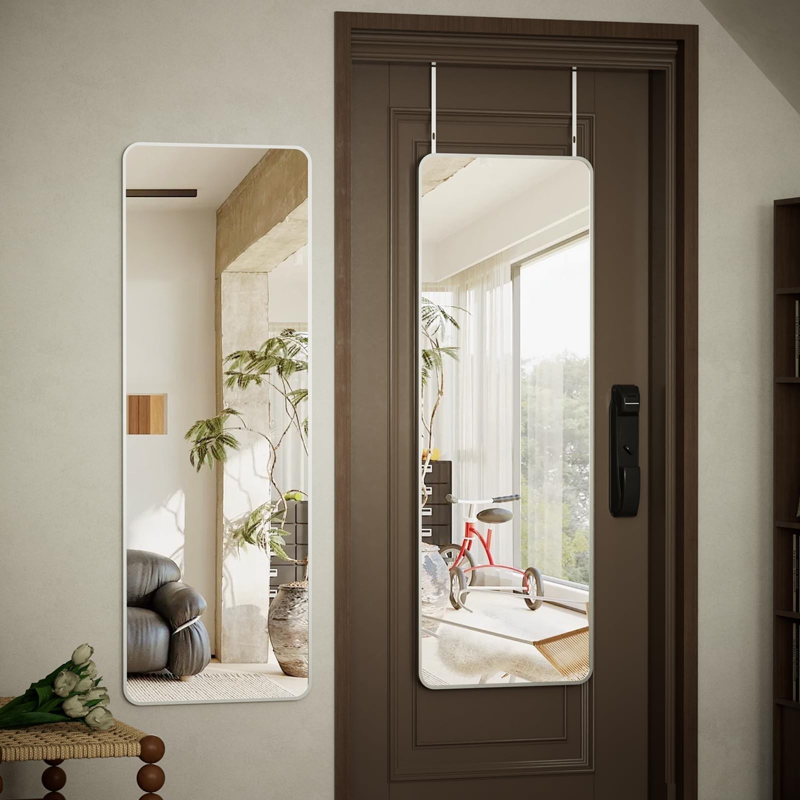 BEAUTYPEAK 14"x48" Full Length Over The Door Mirror, Aluminum Alloy Frame Ful...