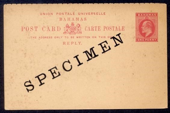 BAHAMAS H&G #8 KEDW 1D REPLY CARD SPECIMEN OVPT