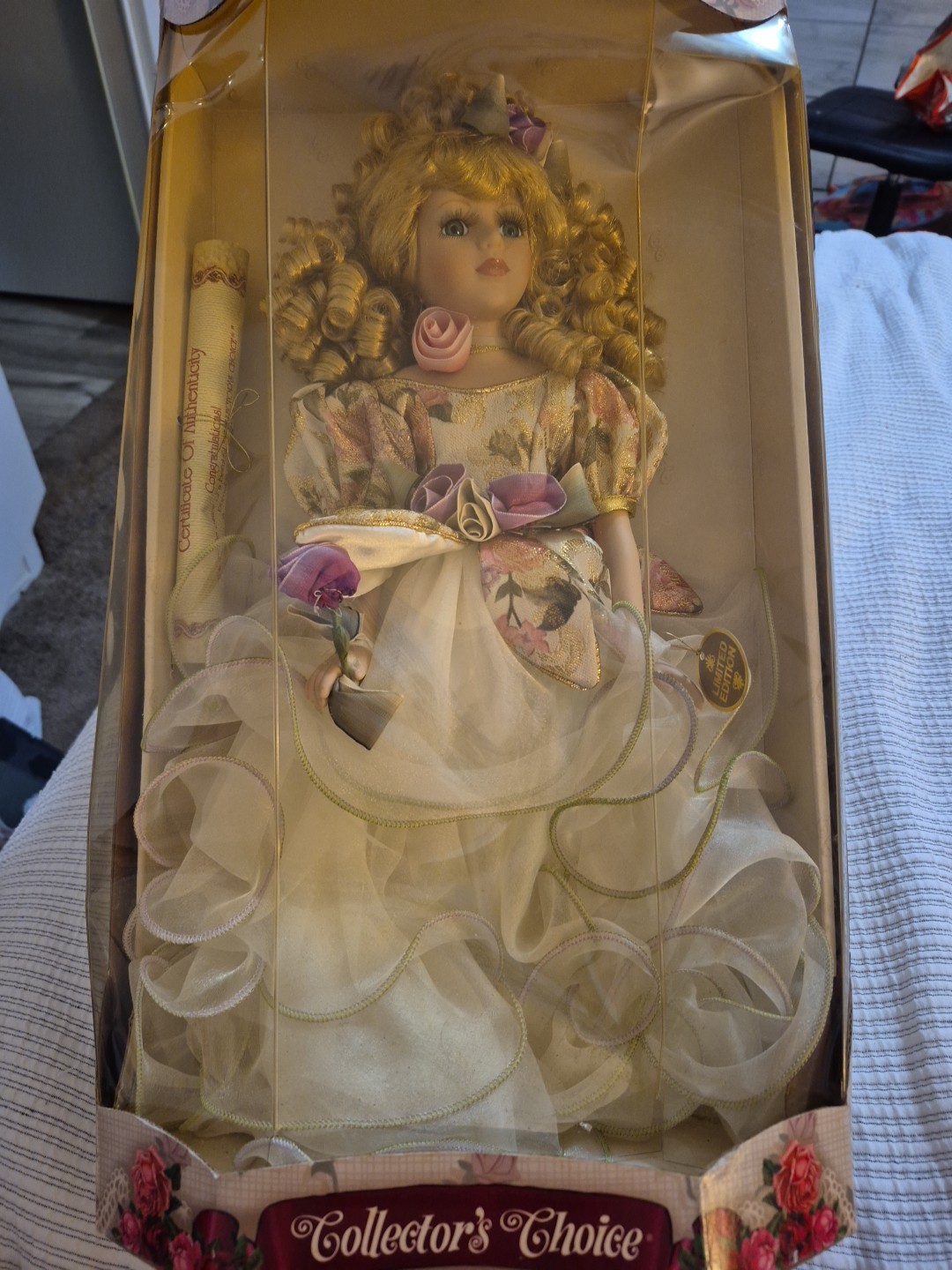 Collectors Choice Limited Edition Bisque Doll Curly Hair Banded Elegant Dress #1