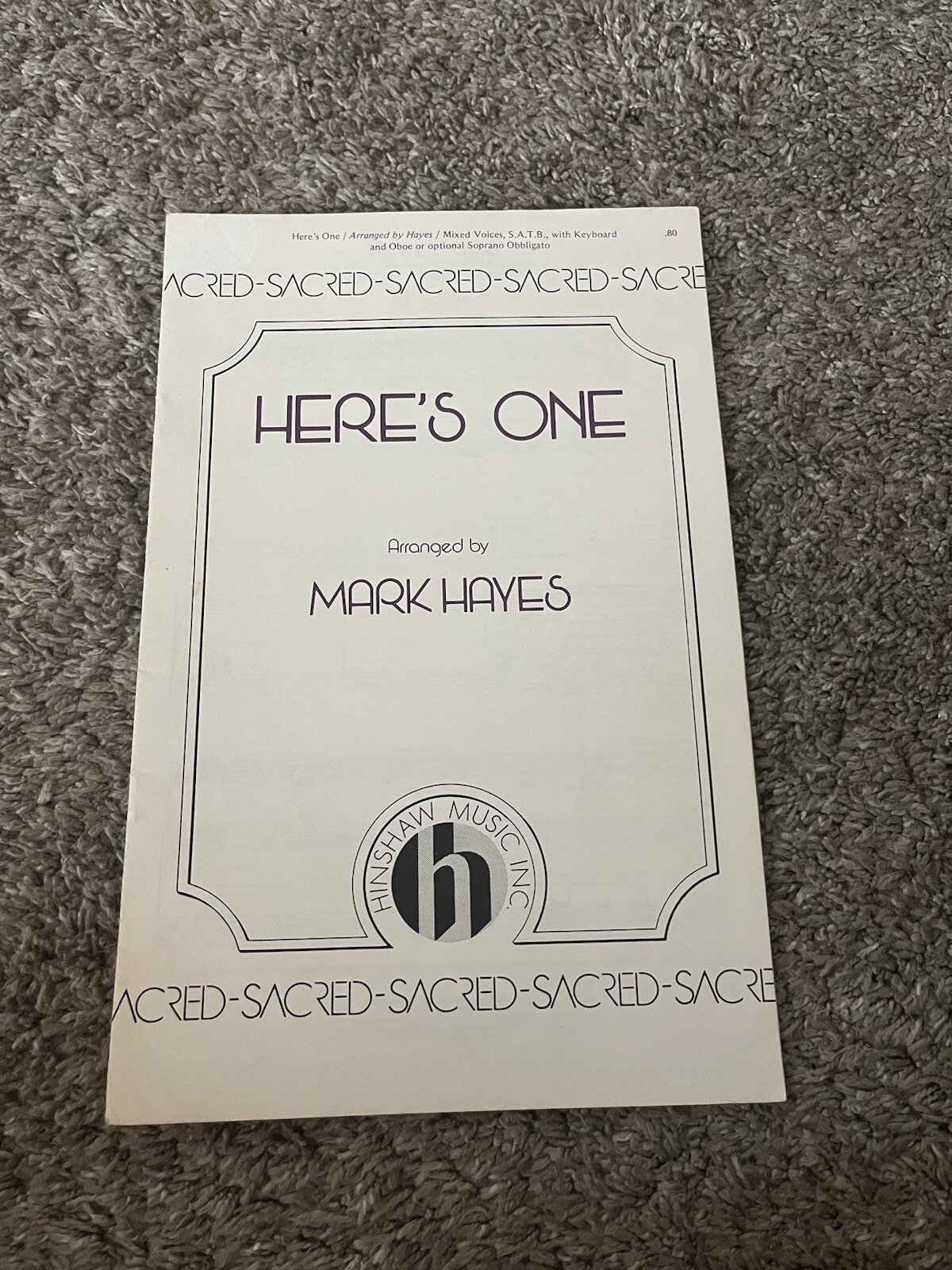 Sacred Here’s One Vintage Sheet Music Hinshaw Music Mark Hayes