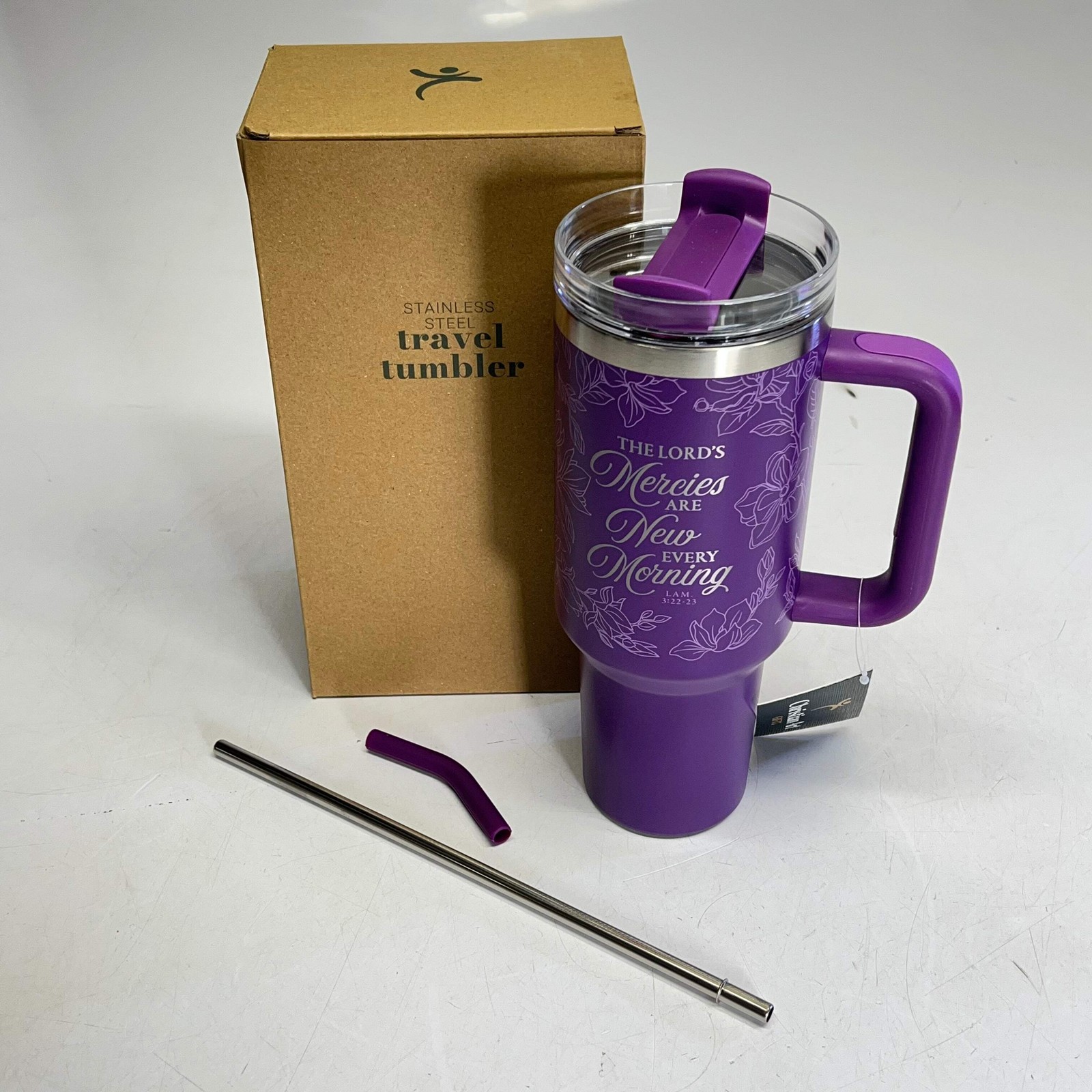 CHRISTIAN ART GIFTS Lamentations 3:22-23 Tumbler with Straw 40oz Purple SMUG309