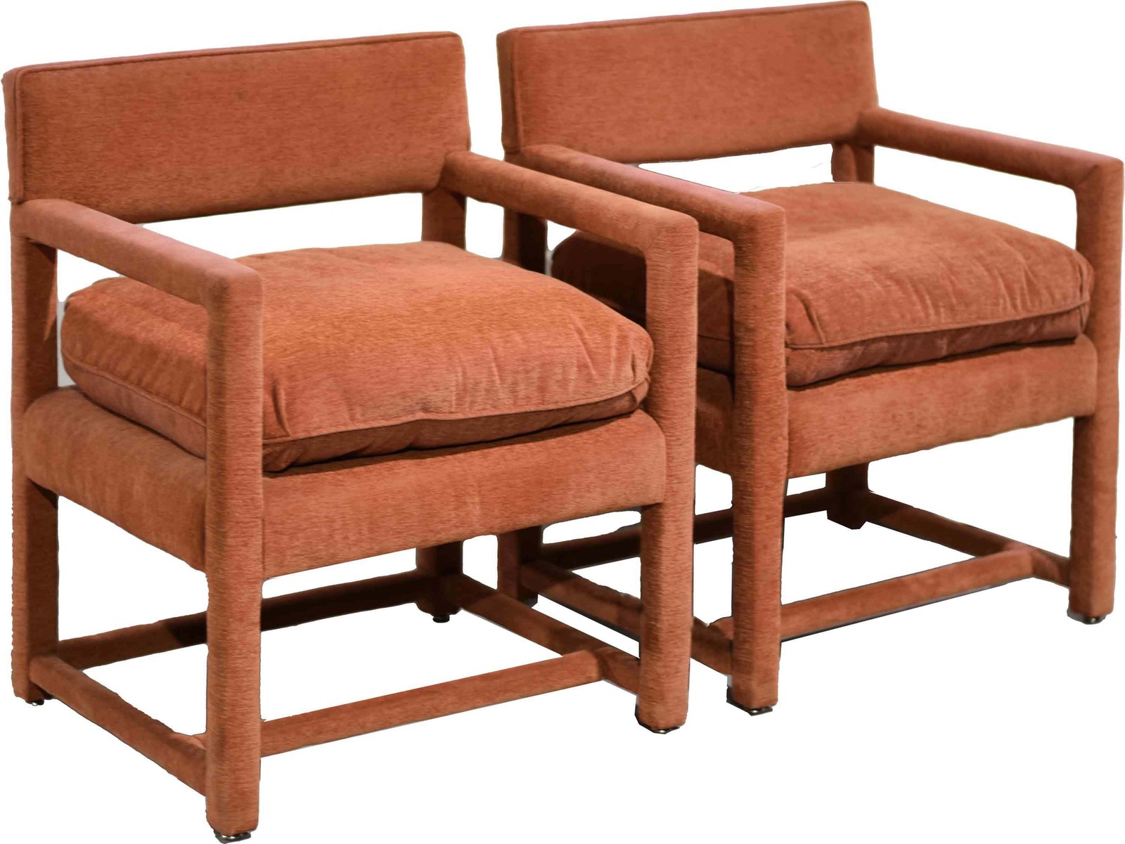 1970s Hollywood Regency Milo Baughman Style Parsons Geometric Armchairs - Set of