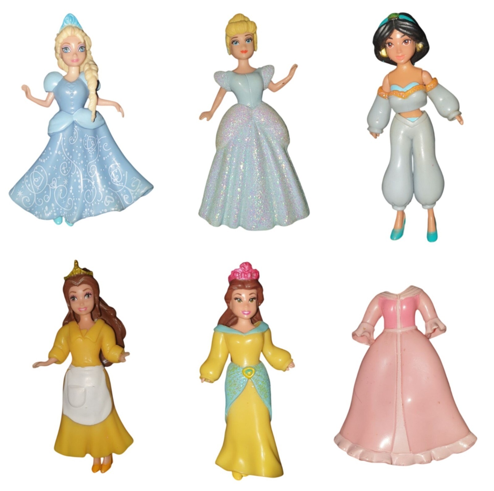 Vtg Polly Pocket Disney Princess Jasmine Belle Elsa Cinderella 6-Pc Mini Doll P5