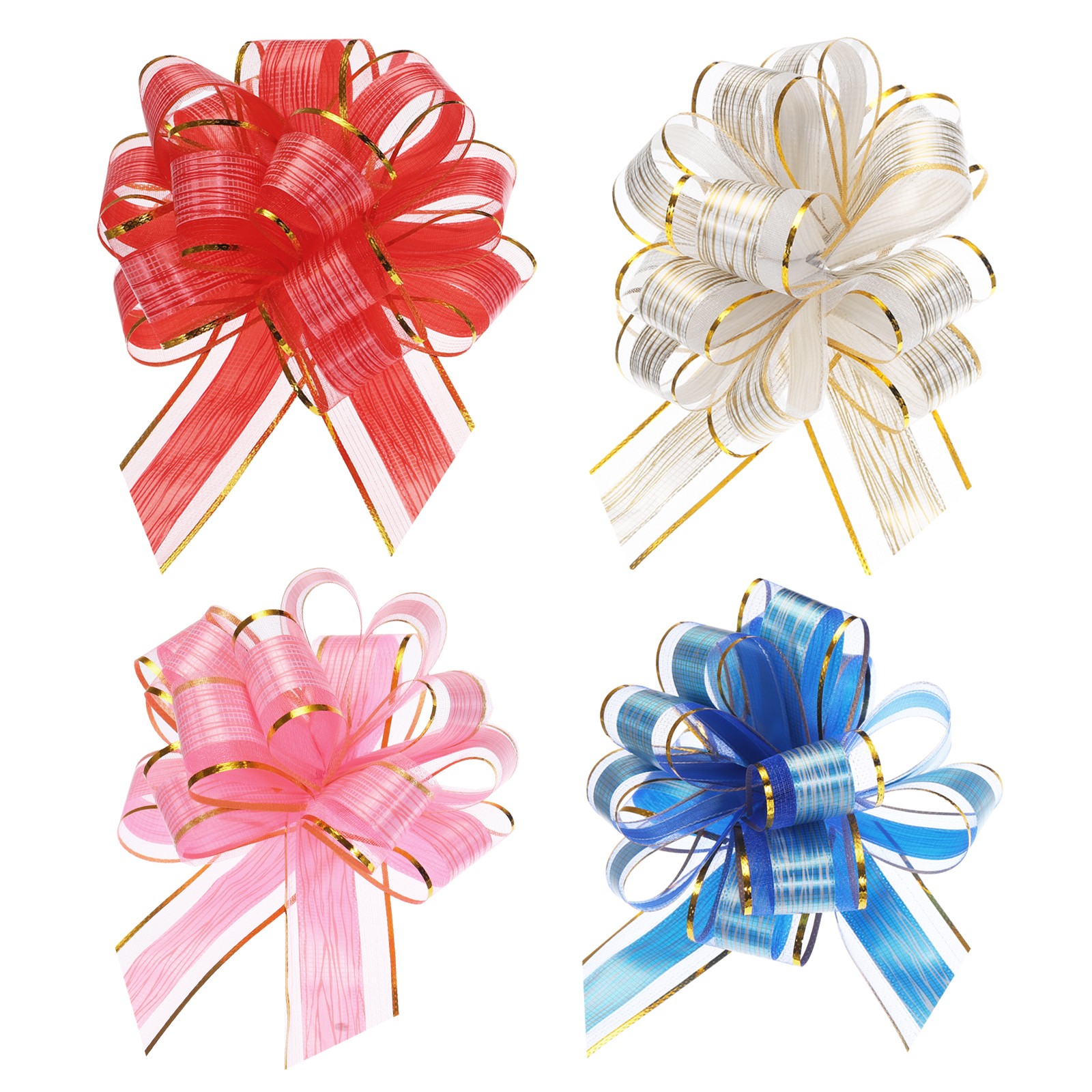 20pcs 9" Large Pull Bow Gift Wrapping Bows Ribbon, Blue/Pink/Burgundy Red/White