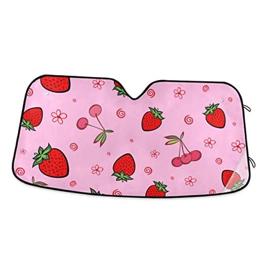  Car Windshield Sunshade Foldable UV Sun Visor 55 x 27.6 Inch Strawberry