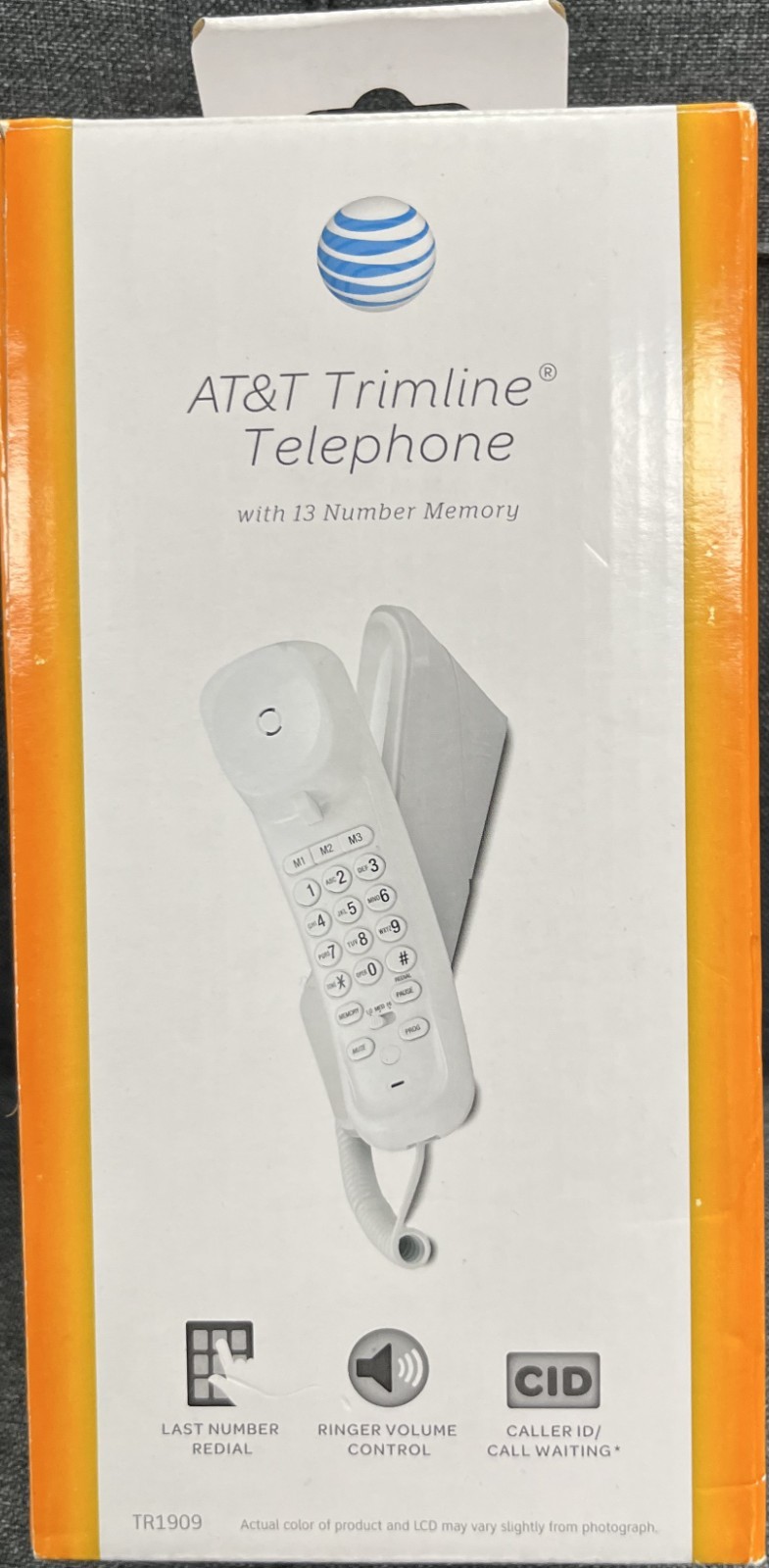 AT&T Trimline Telephone with 13 Number Memory White TR1909 New Open Box