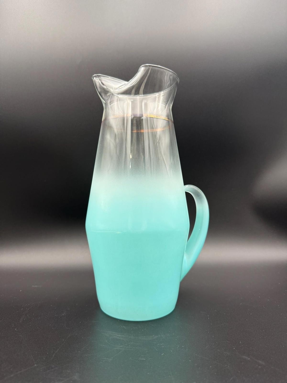 Mid-Century Modern Blendo Aqua Glass with Gold Banding