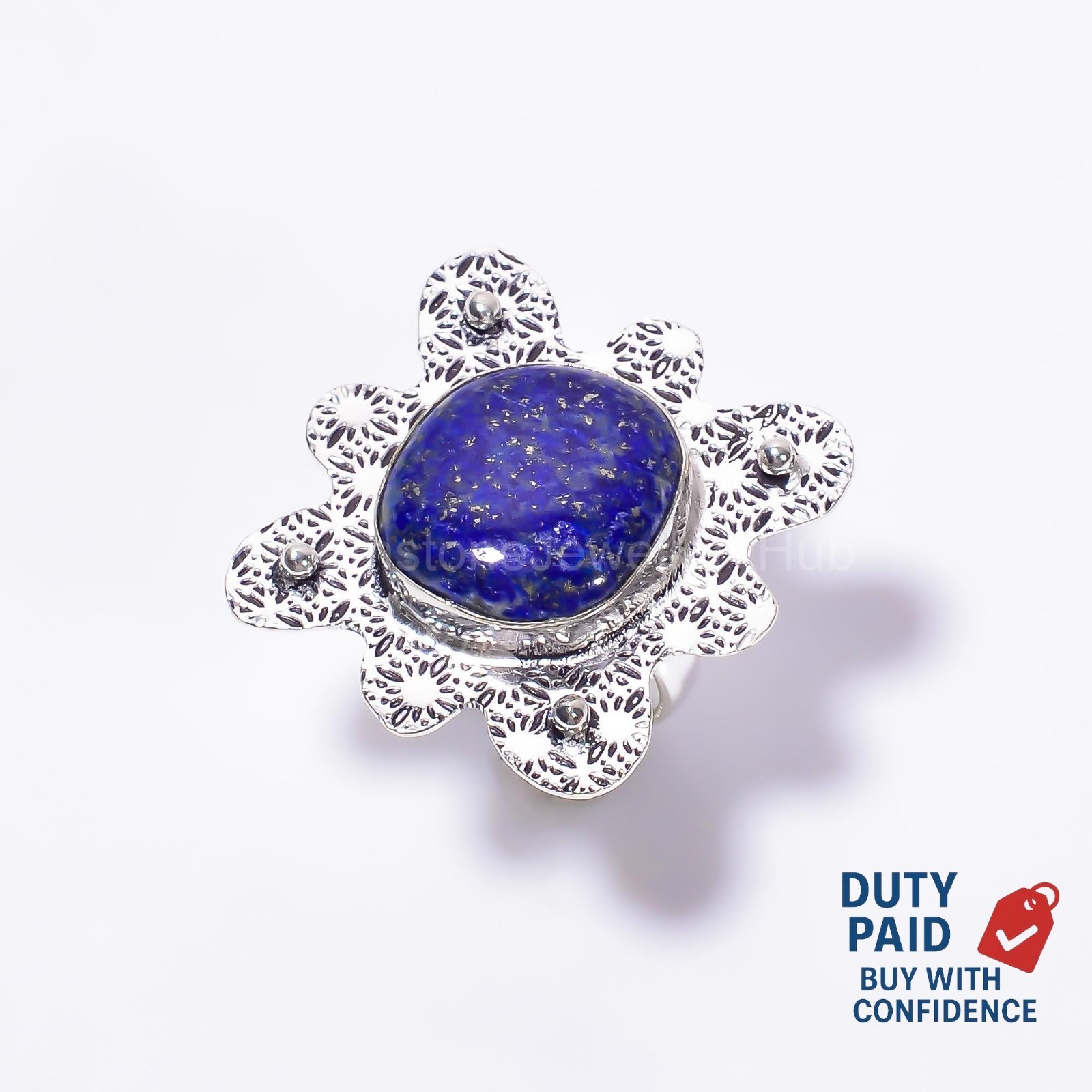 Sterling Silver September Birth Genuine Lapis Lazuli Vintage Wife Ring Size 7.75