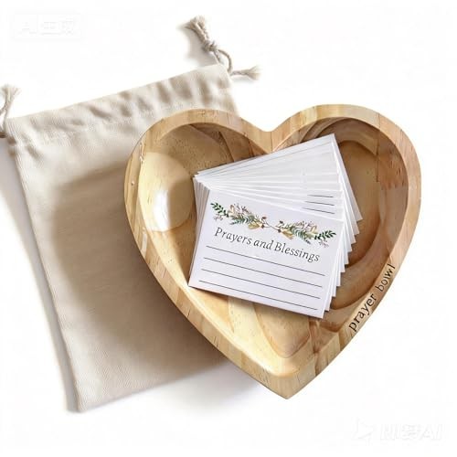 Prayer Bowl with 24 Blessing Cards,Christian Gifts for Women Men, Heart Wood 