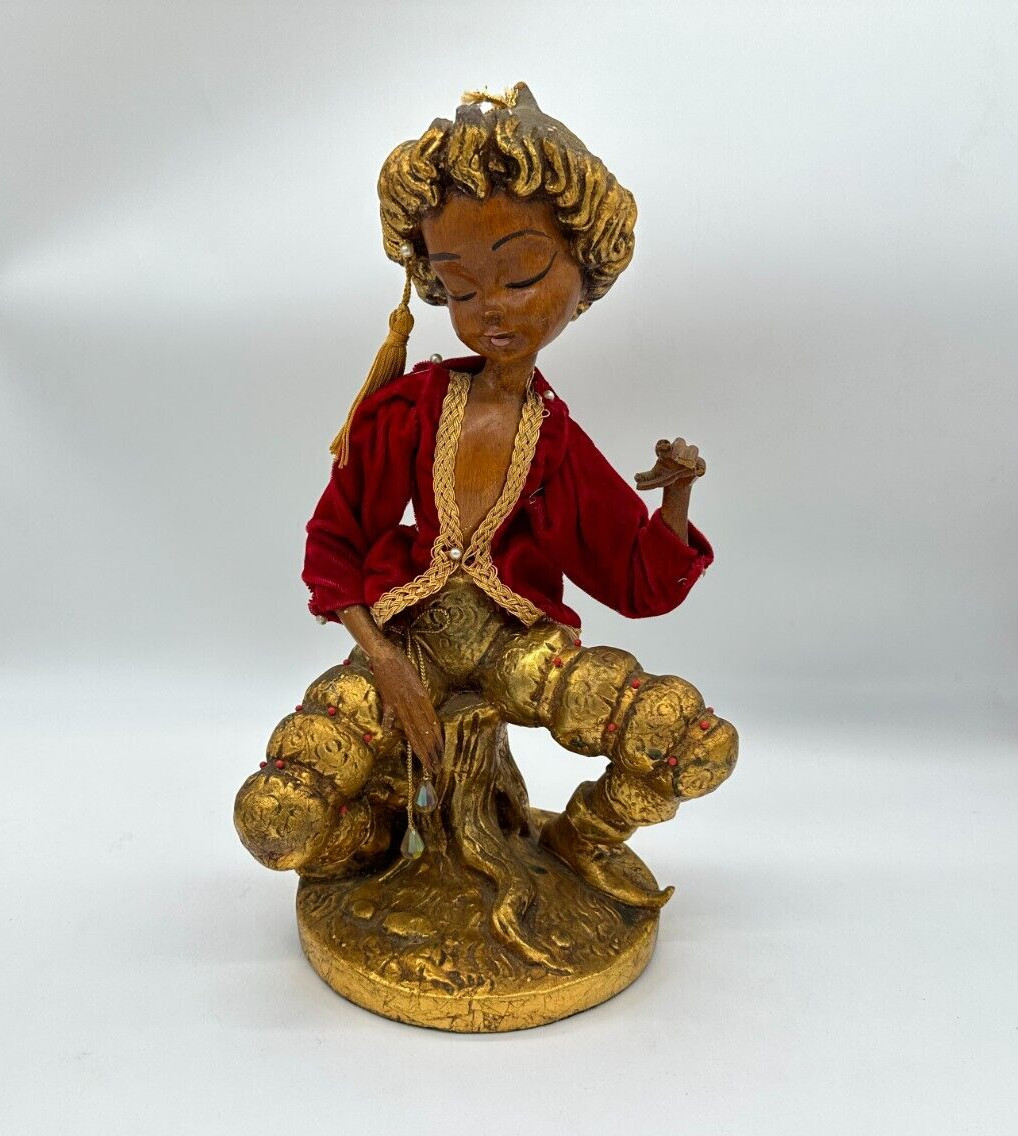ARP Mid Century Hollywood Regency Pixie Elf Gilded Figurines In Velvet For Parts