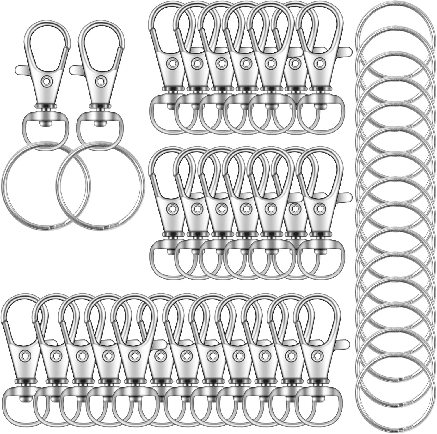 70PCS Swivel Snap Hooks with Key Rings, Metal Lobster Claw Clasp, Keychain Rings