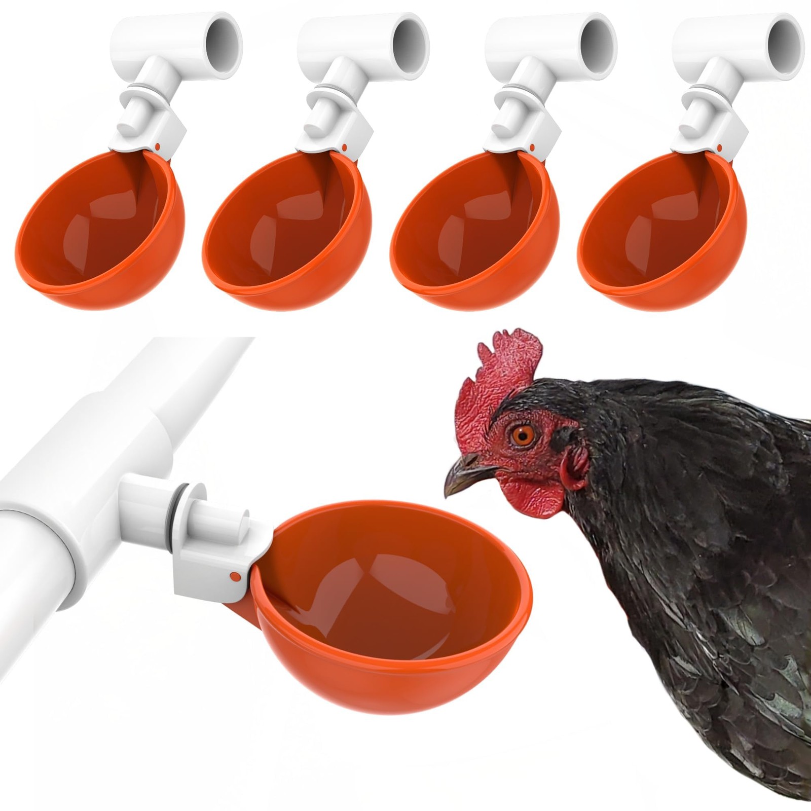 Large Automatic Chicken Waterer Cups with 1/2" PVC Tee Fittings - Chicken Wat...