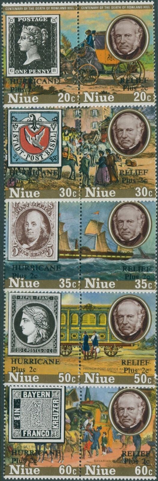 Niue 1980 SG310-319 Sir Rowland Hill Hurricane Relief set MNH