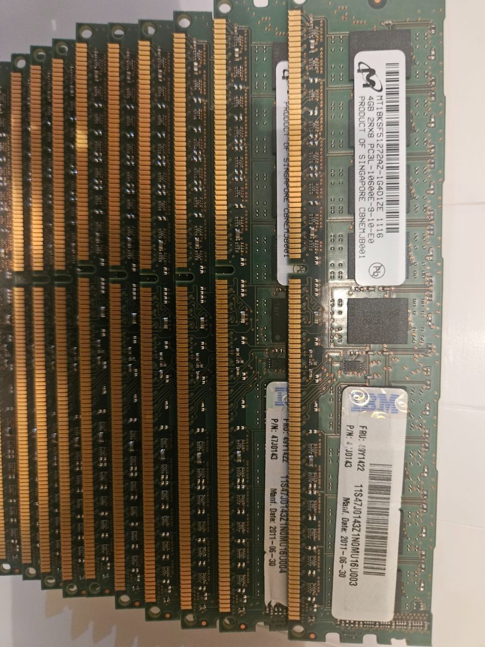 LOT OF 12 49Y1422 IBM 4GB PC3-10600 DDR3-1333MHz ECC 2RX8 Memory Module 47J0143