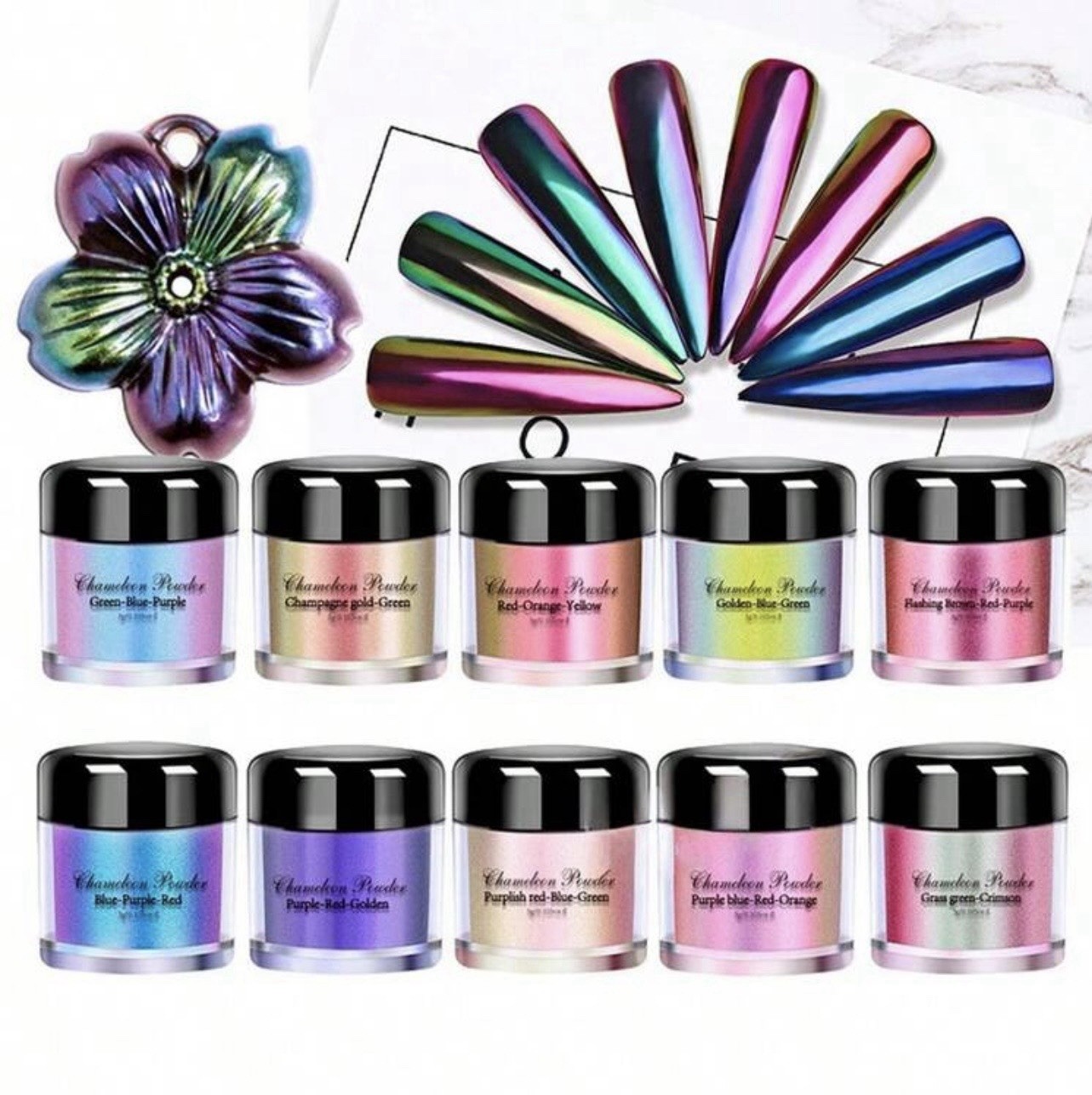 10 CHAMELEON COLOR SHIFT POWDER PIGMENT 3g/Bottle -Multi-Color Changing Effect