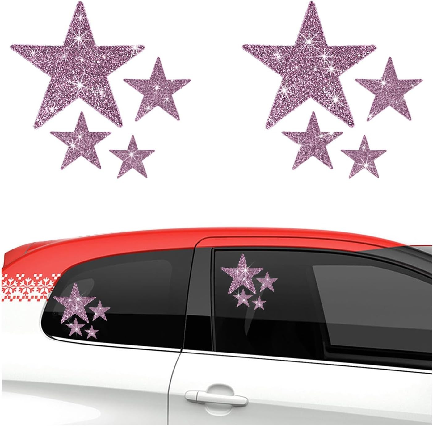 8PCS Bling Car Stickers, Crystal Rhinestone Star Decals, Shiny Automotive Interi